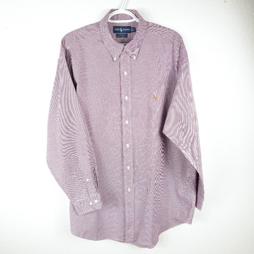 Ralph Lauren Yarmouth Oxford Button Down Shirt Men's 16 1/2 32-33 Plaid Red Blue